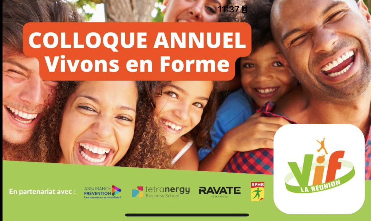 #colloqueannuel <a href="/VIFReunion/">Vivons en Forme Reunion (VIF)</a> 🙌🤩
Tous les acteurs investis dans  <a href="/Vivons_en_Forme/">VIF</a> sur l’île de la Réunion, avec 5 #villes au 🔝,  rassemblés ce jour à Saint Pierre.👏😊#promotion #prévention #santé #forme <a href="/agnesfirmin/">Agnès Firmin Le Bodo</a> <a href="/Sante_Gouv/">Ministère de la Santé</a> <a href="/ARS_LaReunion/">ARS La Réunion</a> <a href="/Prefet974/">Préfet de La Réunion</a> <a href="/AssurancePrev/">Assurance Prévention</a>