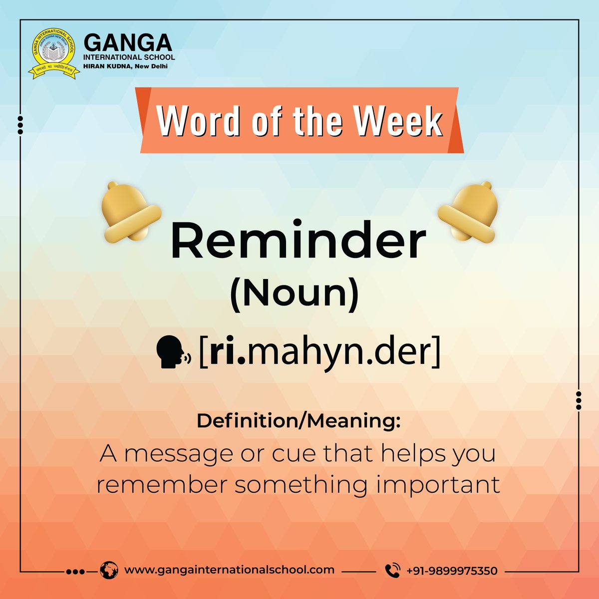 Reminders are like little nudges that keep us on track and help us stay organized in our busy lives. 📅🧠
Let's embrace the power of reminders and make every day productive and unforgettable! 📚
.
#reminder #wordoftheweek #schoolknowlege #KnowledgeGrows #thursdaymotivation