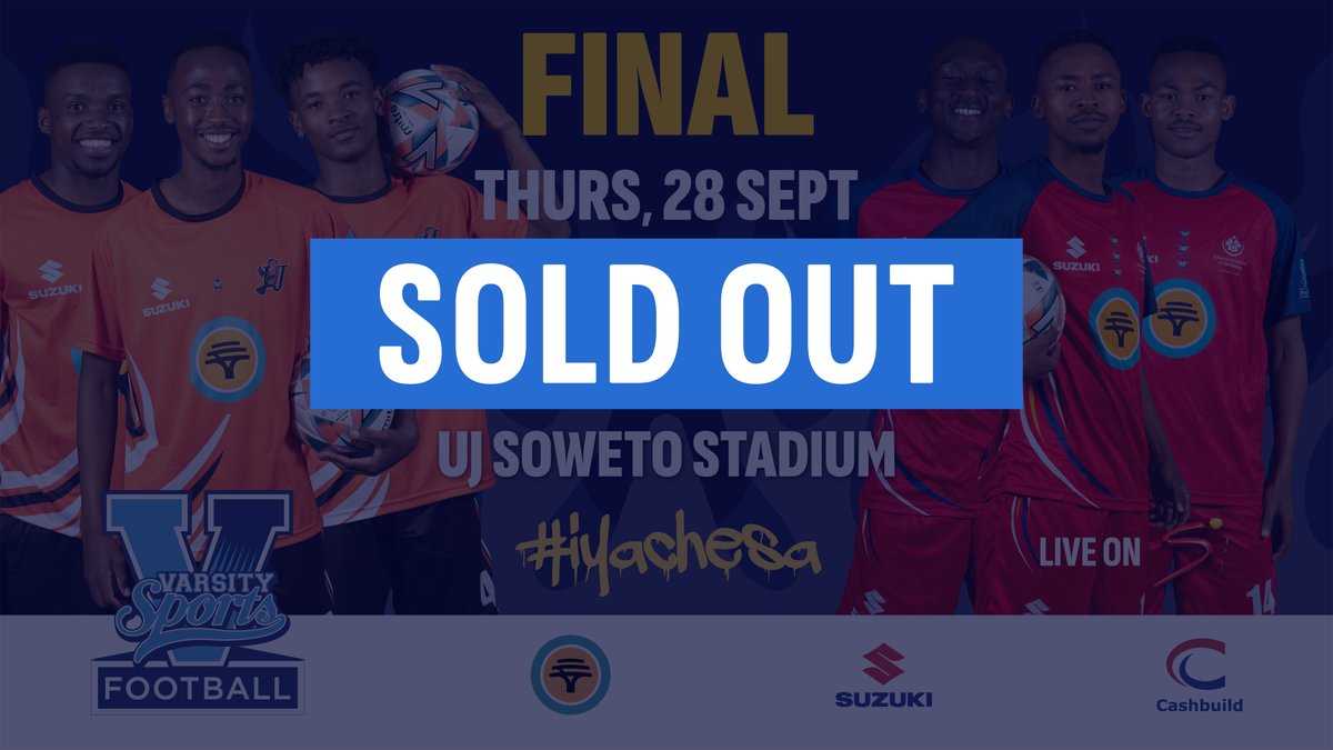 🎟️🎟️🎟️ SOLD OUT 🎟️🎟️🎟️

Please note that tickets to the Varsity Football 2023 final on Thursday the 28 September at UJ Soweto Stadium are sold out. NO TICKETS will be sold at the gate.

If you didn't manage to get yours then you can watch the final live on SuperSport.

#iyachesa