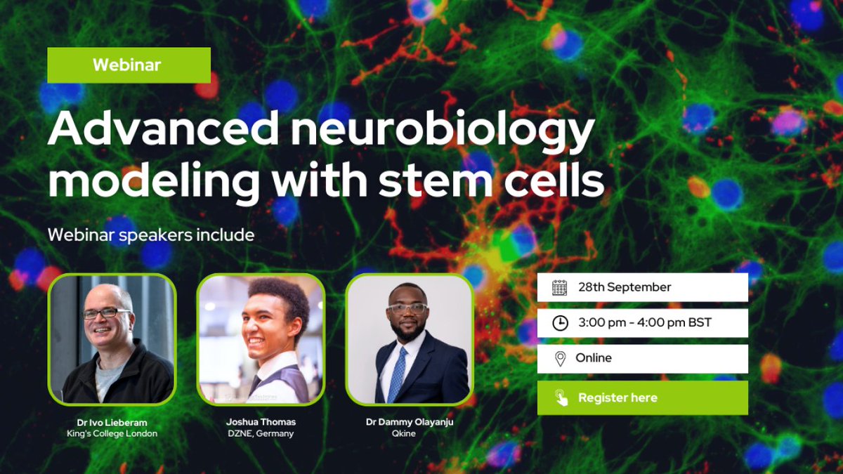 TheMilnerInst's tweet photo. "Advanced neurobiology modeling with stem cells".
28th September.
Our Affiliate Partner @QkineBio is bringing us this webinar with #Dr_ Ivo_Lieberam, #Joshua_Thomas and Dr_Dammy_Olayanju discussing advanced neurobiology modelling with stem cells.
More: https://t.co/wfrWkx5Biv https://t.co/TkiShmT5Hn
