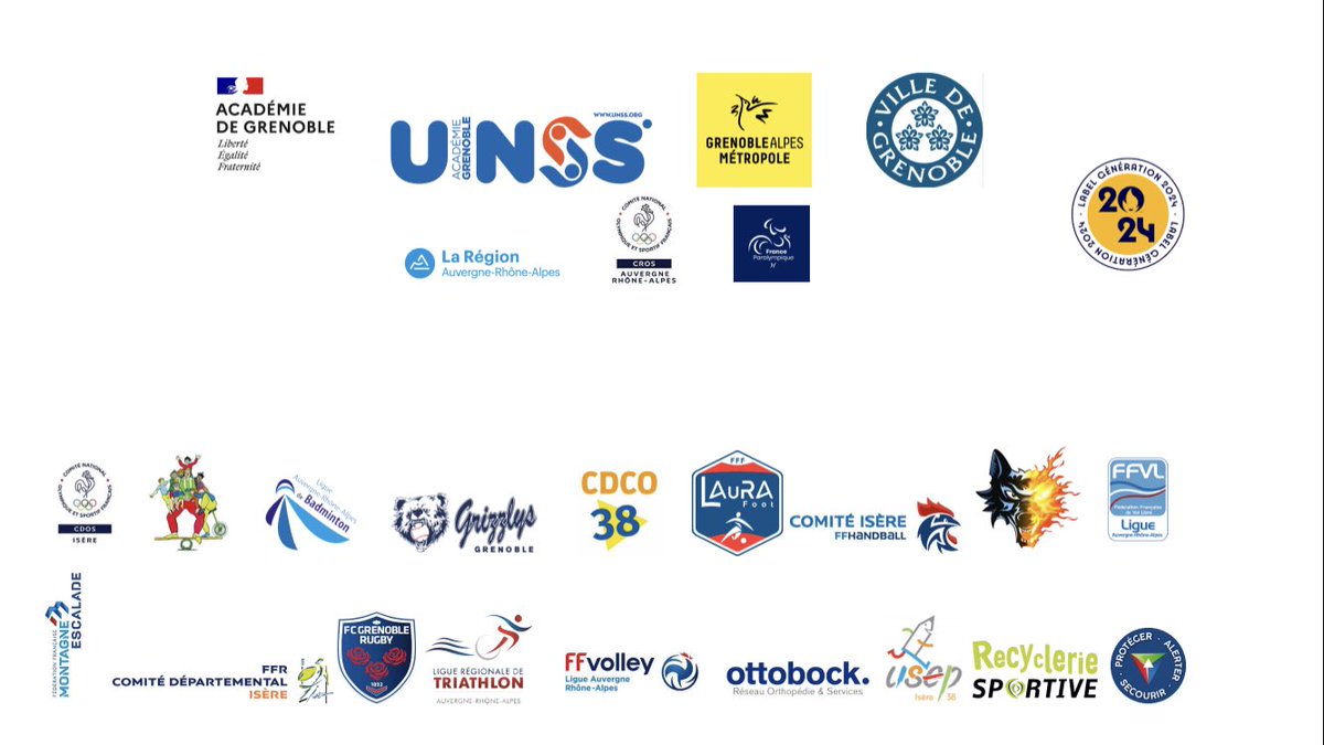 Mercis à <a href="/GrenobleAlpes/">Grenoble Alpes Métropole</a> qui a permis un accès au #stadedesAlpes ,<a href="/VilledeGrenoble/">Ville de Grenoble</a> pour l’accès au parc mistral et la halle Clemenceau, <a href="/AURACROS/">CROS Auvergne-Rhône-Alpes</a> pour son relai vers les nombreux partenaires et aux AS #UNSS des EPLE du 07, 38, 74. La réussite de cette #JNSS23 vous appartient.