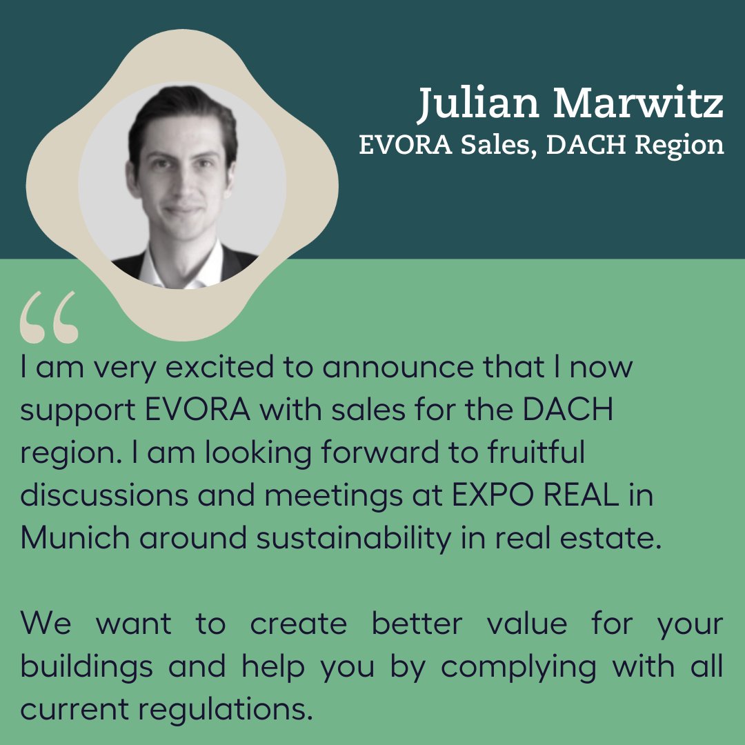 evoraglobal's tweet photo. 📣 Julian Marwitz, EVORA Sales, DACH Region, will be attending EXPO REAL, Europe's largest trade show for property and investment where he will meet with key players in the real estate industry. 

👉 To meet in person and connect with us, get in touch with expo@evoraglobal.com https://t.co/Km4Su5Sjoa