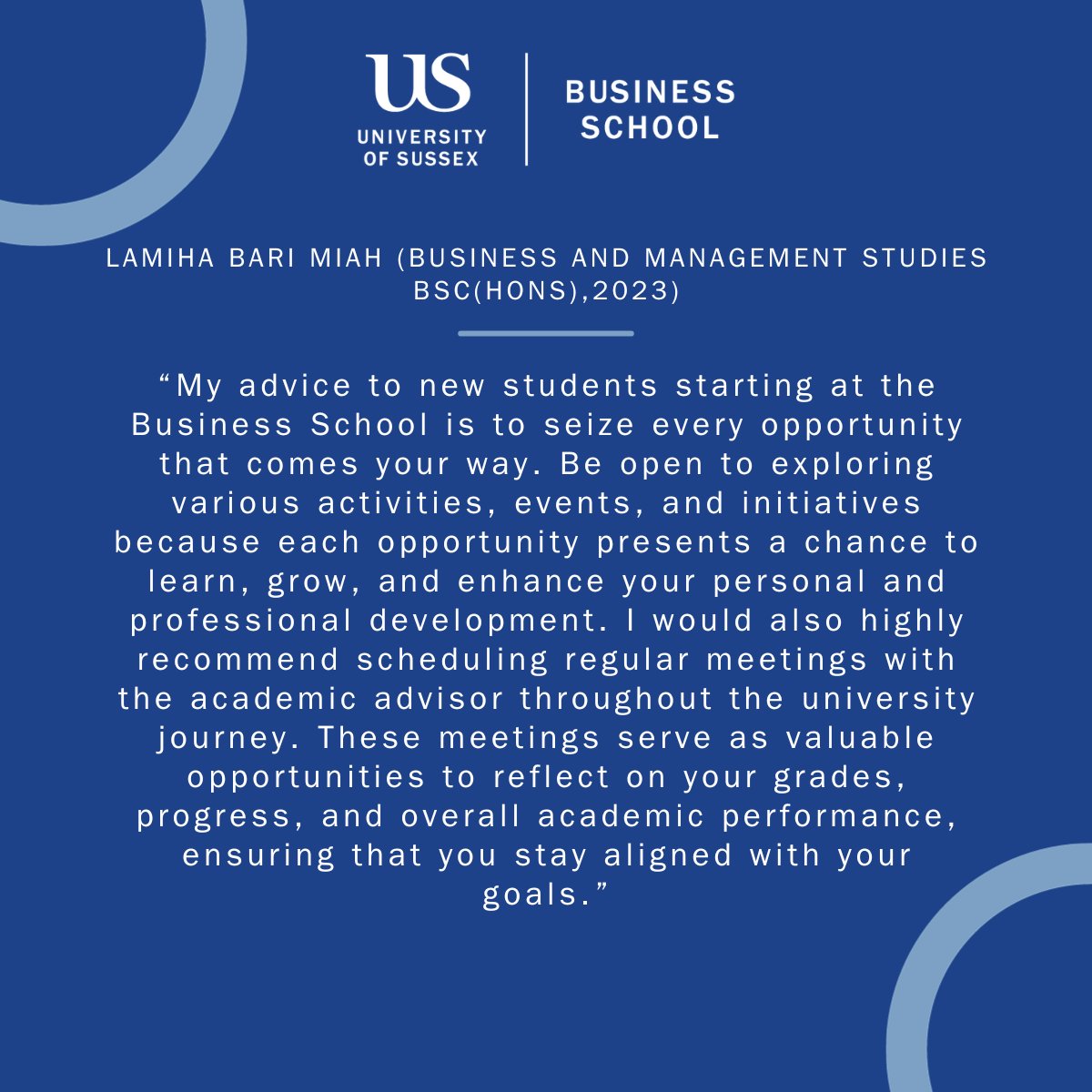 Here is some advice for new students from our recent Business School graduates 🎓😊 What advice would you give to a new student starting at the Business School? #WelcomeWeek23 #Freshers #Alumni #HeySussex #SussexUniBusiness