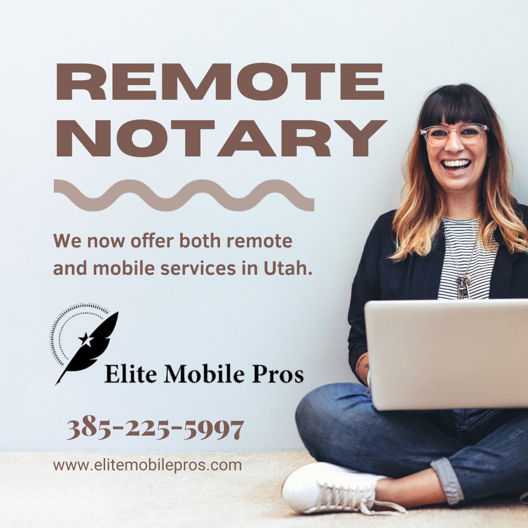 EliteMobilePros's tweet photo. You don't need to leave home to find a #notarypublic.

 @elitemobilepros now offers remote and mobile notary services. 

Give us a call today or text us at 385-225-5997.  You can also find us at https://t.co/E4EiI6Wp3x 

#remotenotary #notarybusiness 
#mobilenotarypublic https://t.co/SYALHYwdGP