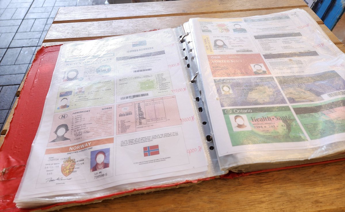 krugermacro's tweet image. Fake ID shopping in Khao San Road. Here&apos;s the menu, with a New York Driver License going for 12,000 baht. Negotiate hard enough and you can bring the price down to 1,500 baht.