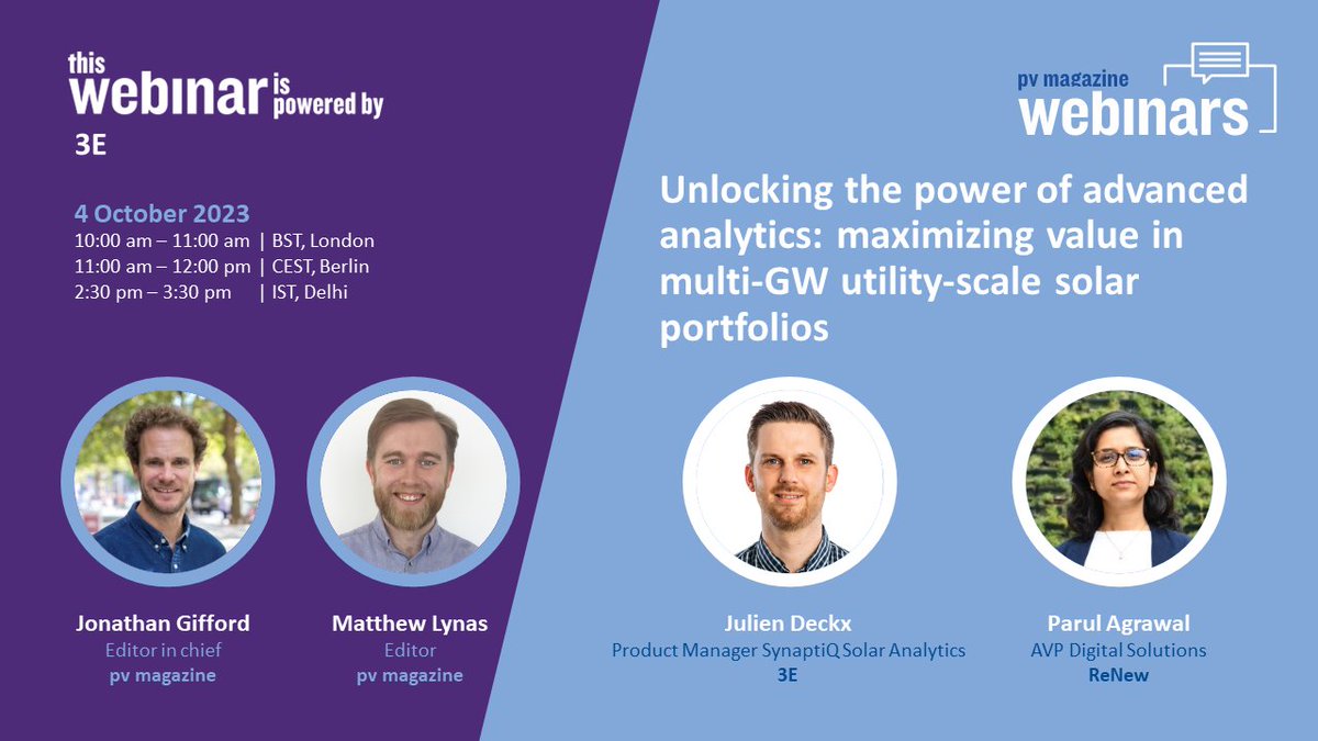 [💻 𝗪𝗘𝗕𝗜𝗡𝗔𝗥]
Únase a nosotros el 4 de octubre, en colaboración con <a href="/3E_renewables/">3E</a> , y descubra cómo los conocimientos inteligentes basados en gemelos digitales pueden mejorar el rendimiento operativo y de mantenimiento de sus plantas. 👉 bit.ly/462jABy