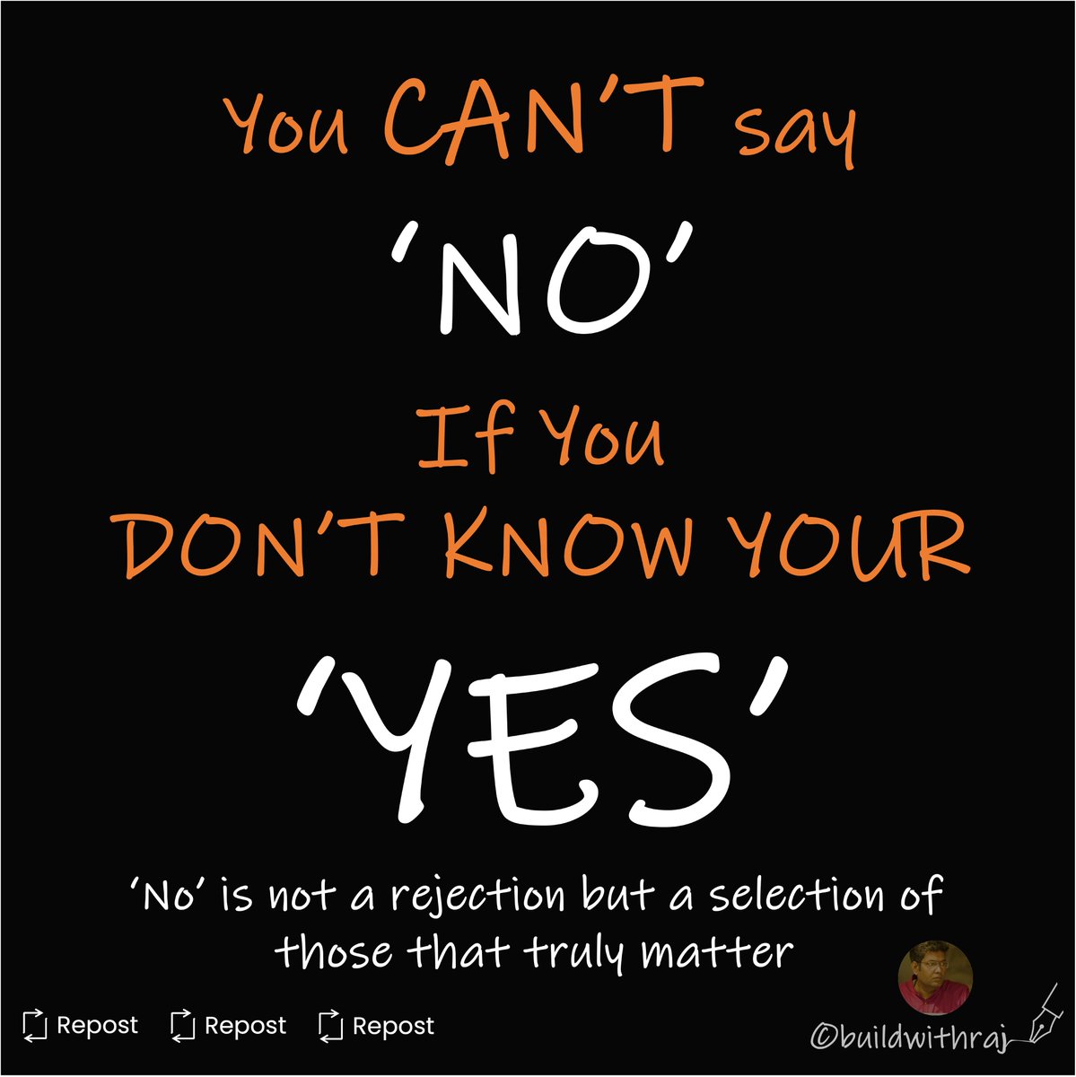 Once u've discovered ur "Yes" saying "No" becomes an act of self-affirmation. It's not rejection of opportunities but selection of what matters. It's a declaration that ur time &amp; energy r preserved fr what aligns with ur purpose.
#UnriddleSuccess #Entrepreneurship #SayingNo