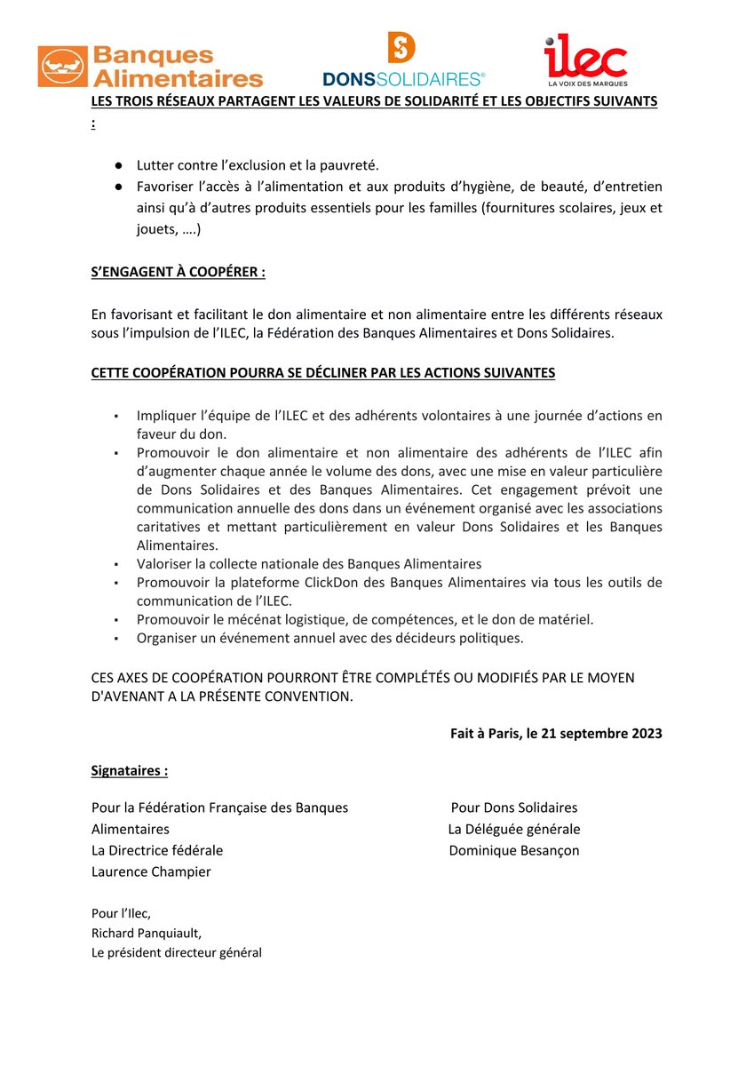 ➡️L'ILEC va accorder un don de 200 000€ à 9 associations et signer une charte avec les banques alimentaires et @DonsSolidaires