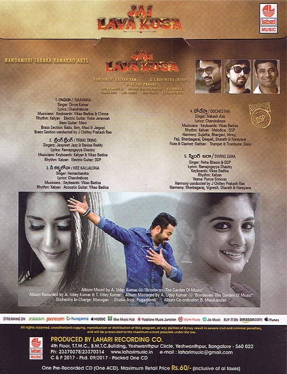 #6YearsForJaiLavaKusa

@tarak9999 was the only hero done triple role in this generation.

#JaiLavaKusa Audio cd @LahariMusic

@ThisIsDSP musical 🎶

@i_nivethathomas @RaashiiKhanna @dirbobby @NTRArtsOfficial @NANDAMURIKALYAN @AnilPaduri @konavenkat99