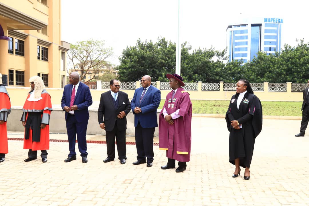 As part of the activities to mark the memorial, the Chief Justice, Alfonse Chigamoy Owiny - Dollo, led a procession of Justices, Judges, Registrars, Magistrates and Advocates from the main entrance of the Judiciary headquarters and around the premises. This, was in honour of