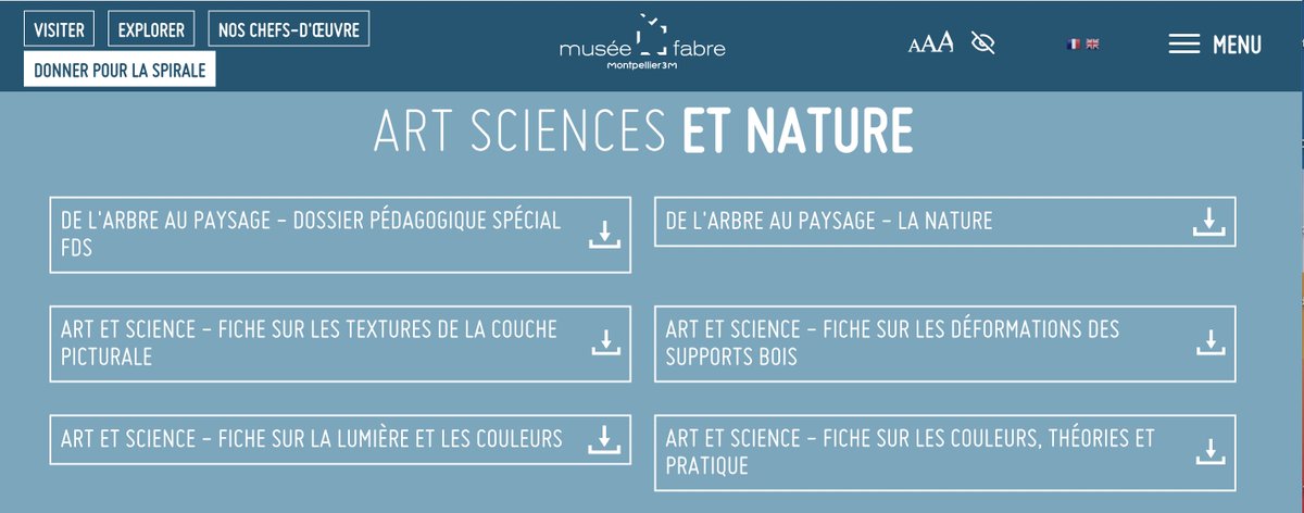 #VendrediLecture | Les #Ress_Num des musées

🗝️ Les dossiers du <a href="/museefabre/">Musée Fabre</a> clef en main

✔️ Repères 
✔️ Questionnements "citoyenneté" "corps et âme"
✔️ Approches transversales "Art sciences et nature" "Langues"

👉 museefabre.fr/boite-outils/d…

@eduscol_AP @eduscol_PC @eduscol_prim