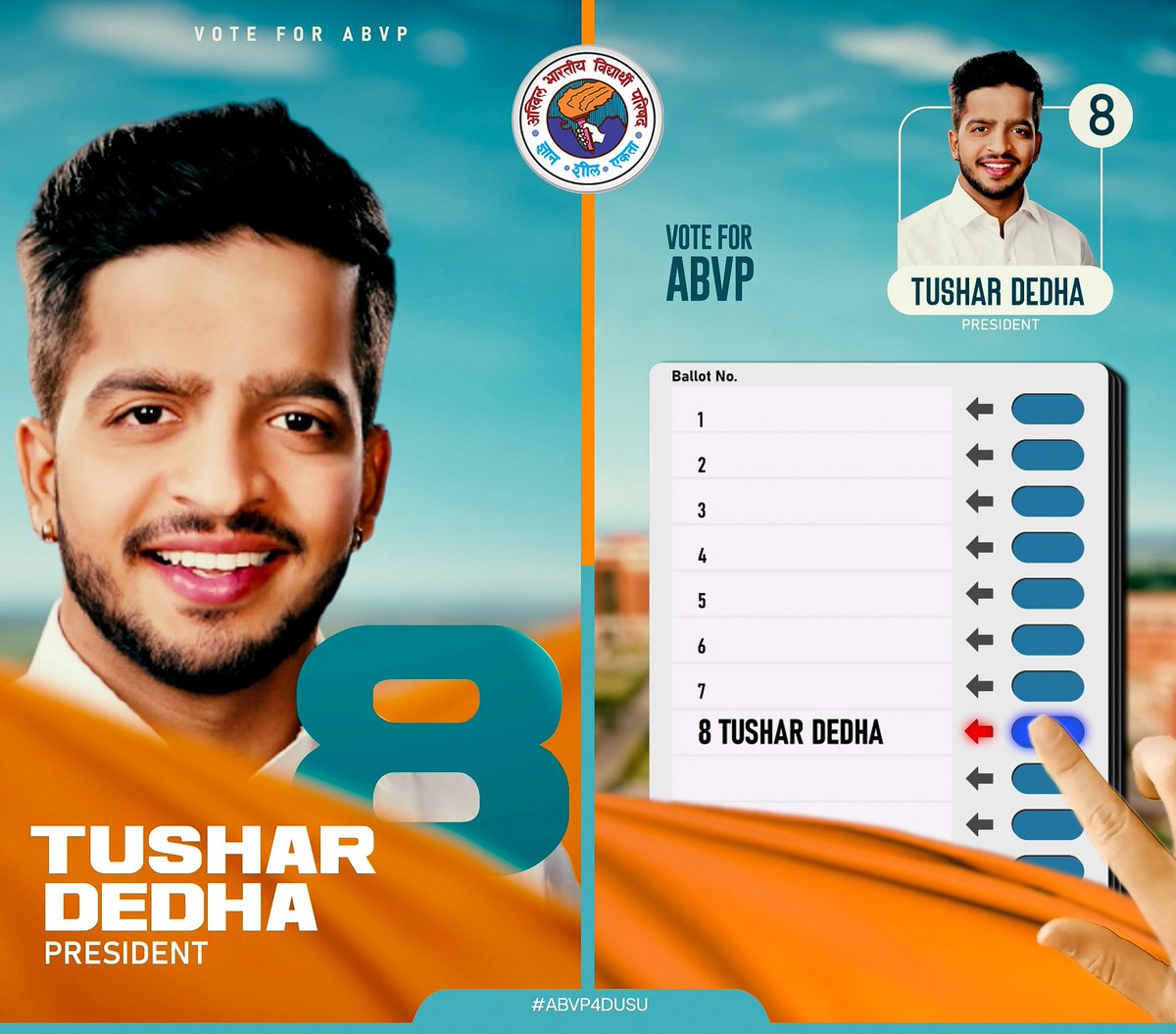 ABVPVoice's tweet image. Make the right decision by electing the right candidates in #DUSU2023.

Ballot Number: 8-4-3-4,
#ABVP Once More!

#DUSU8434 #ABVP4DUSU #DUSupportsABVP