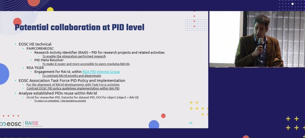 📌 #EOSCsymposium23 @EOSCFuture

📢📢 Tommi Suominen and Gorka Epelde presenting the work and achievements of their Projects on PIDs @FAIRCORE4EOSC @RaiseScience

Learn more at: tinyurl.com/yc46vjes