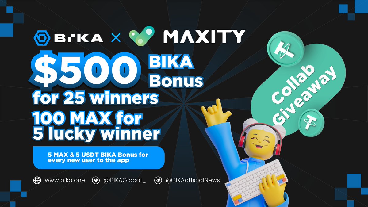 BIKAGlobal_'s tweet photo. @BIKAGlobal_ x @maxiprotocol Collab Giveaway 
🔥Ready to go🔥

🎁Prizes
$500 #BIKA Bonus for 25 ppl 
100 $MAX for 5 extra winners  

✅Complete  Tasks👇🏼
https://t.co/ouA3Cp7XtU

🎁Even better, every new app user gets 5 $MAX & 5 #USDT BIKA Bonus!  

⌛️End: 26th Sept
#Giveaway #Bitcoin