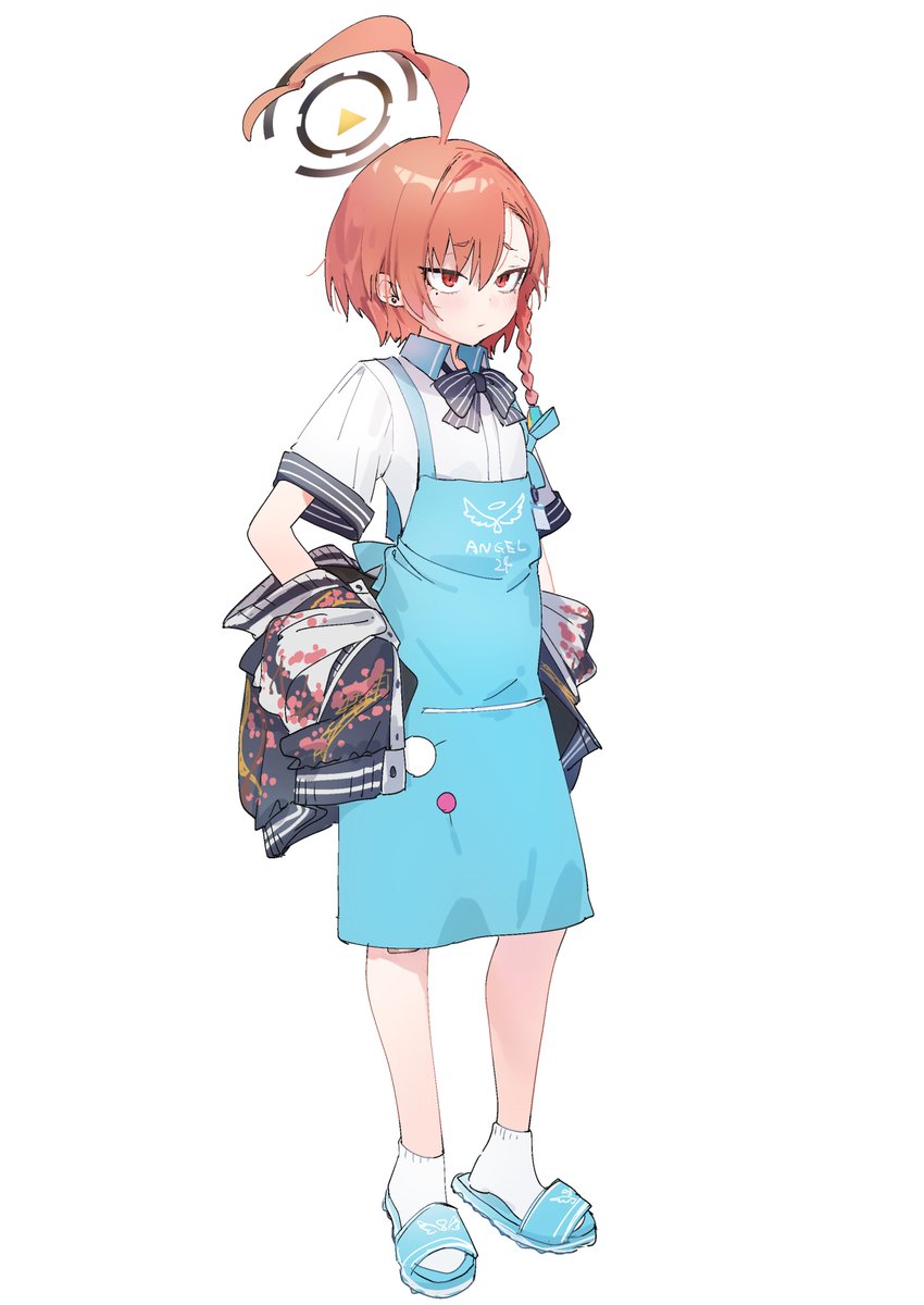 neru (blue archive) 1girl solo halo apron white background simple background ahoge  illustration images