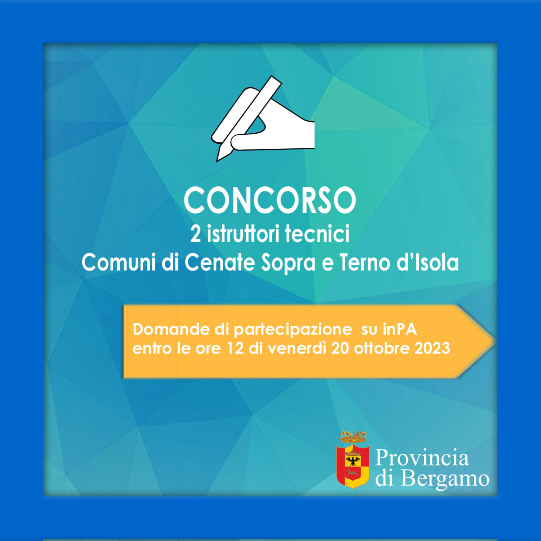 provinciaBg's tweet image. Abbiamo pubblicato 4 bandi di concorso per assunzioni nei Comuni della provincia di Bergamo:
 
Le domande vanno presentate sulla piattaforma #inPA  entro il 20 ottobre.
provincia.bergamo.it/cnvpbgrm/po/mo…

#concorsibergamo | #lavoraconnoi | #provinciadibergamo | #CasadeiComuni