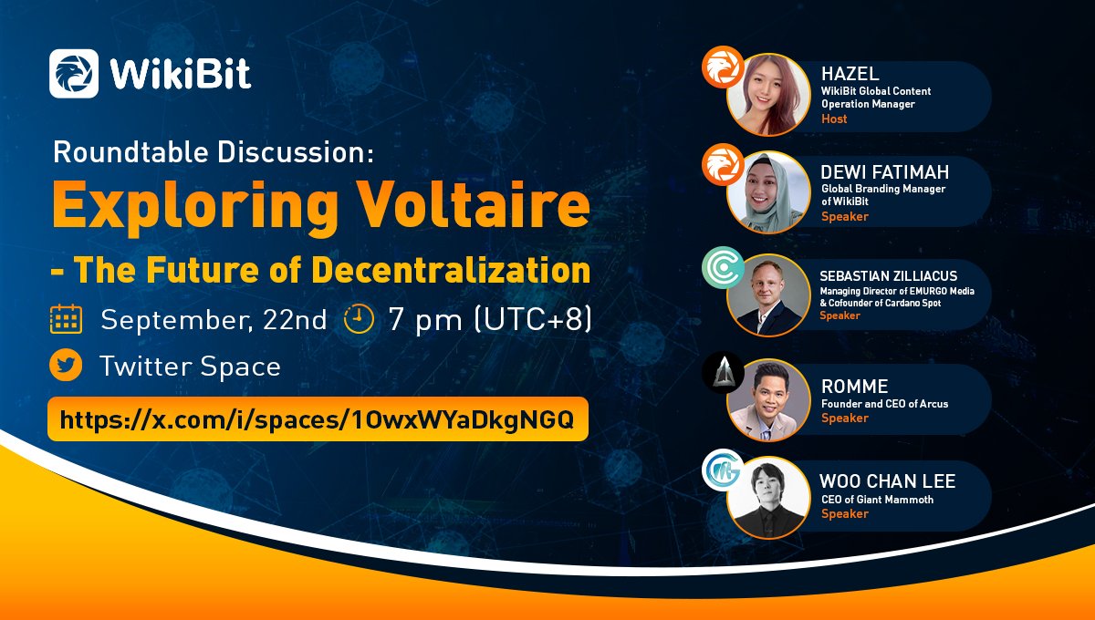 📣 CALLING ALL #CRYPTO and #NFT ENTHUSIAST

Join #WikiBit Twitter Space👇
Roundtable Discussion: Exploring Voltaire - The Future of #Decentralization

🗓️ Sep 22nd 7pm UTC+8

📌 x.com/i/spaces/1OwxW…

🎙️Staring :
<a href="/CardanoSpot/">Cardano Spot</a> <a href="/arcusgo8/">Arcus Official</a> <a href="/GiantMammoth/">Giant Mammoth</a>

#bitcoin #CryptoNews #theFED