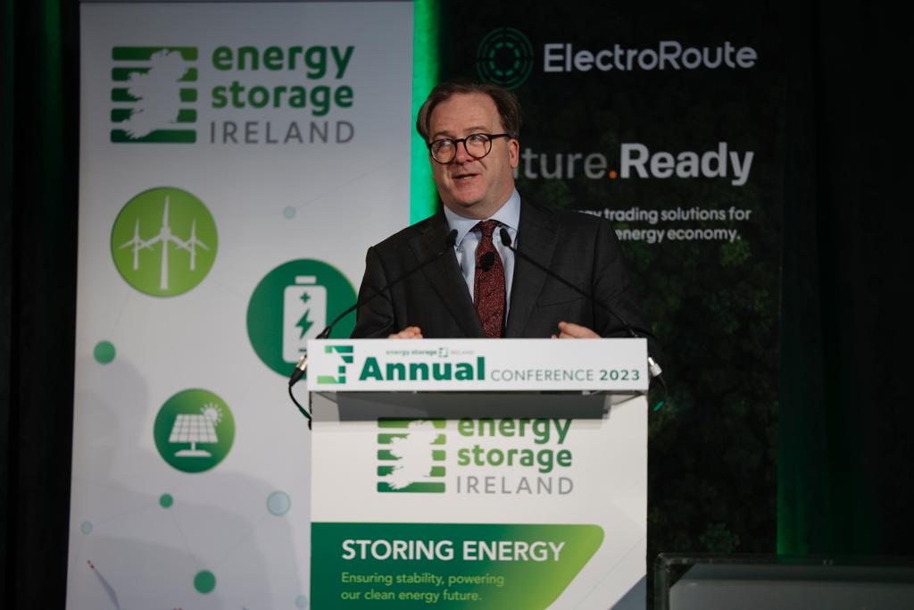 John Finnegan, Principle Officer at @Dept_ECC  providing the keynote speech at #esiconf23. John noted the key role that energy storage will play in Ireland's energy future, as well as outlining the Departments plans for storage