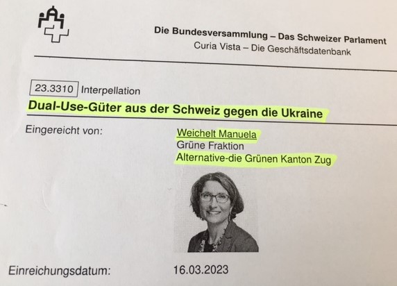 josef_lang's tweet image. #DualUse gegen #Ukraine: Nach der Ip @RahelRuch @SerainaPatzen @GruenesBuendnis im BE-Parlament reichte @ManuelaWeichelt @AlternativeZG eine Ip im NR ein. 
@BernerZeitung @tagblatt_ch @P_Imboden @jan_jirat @KasparSurber @Kari1sie76 @M_Haefliger @SandroBrotz @mwehner4 @RBingener