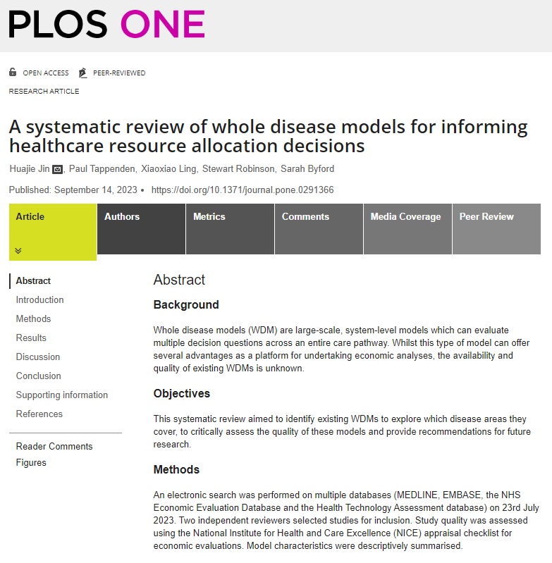 Lily Huajie Jin (@jinhuajiehotma1) on Twitter photo Our latest review paper in <a href="/PLOSONE/">PLOS One</a> found 44 Whole Disease Models (WDM) for any diseases. 11% of WDMs are open access. Full paper here: doi.org/10.1371/journaā¦. Thanks to all my co-authors <a href="/SCHARRHEDS/">SCHARR HEDS</a> <a href="/xxling24/">Xiaoxiao Ling</a> <a href="/StewartRobinso1/">Stewart Robinson</a> @SarahByford1 @KHE_Kings <a href="/KingsHSPR/">HSPRD IOPPN</a> Our latest review paper in <a href="/PLOSONE/">PLOS One</a> found 44 Whole Disease Models (WDM) for any diseases. 11% of WDMs are open access. Full paper here: doi.org/10.1371/journaā¦. Thanks to all my co-authors <a href="/SCHARRHEDS/">SCHARR HEDS</a> <a href="/xxling24/">Xiaoxiao Ling</a> <a href="/StewartRobinso1/">Stewart Robinson</a> @SarahByford1 @KHE_Kings <a href="/KingsHSPR/">HSPRD IOPPN</a>