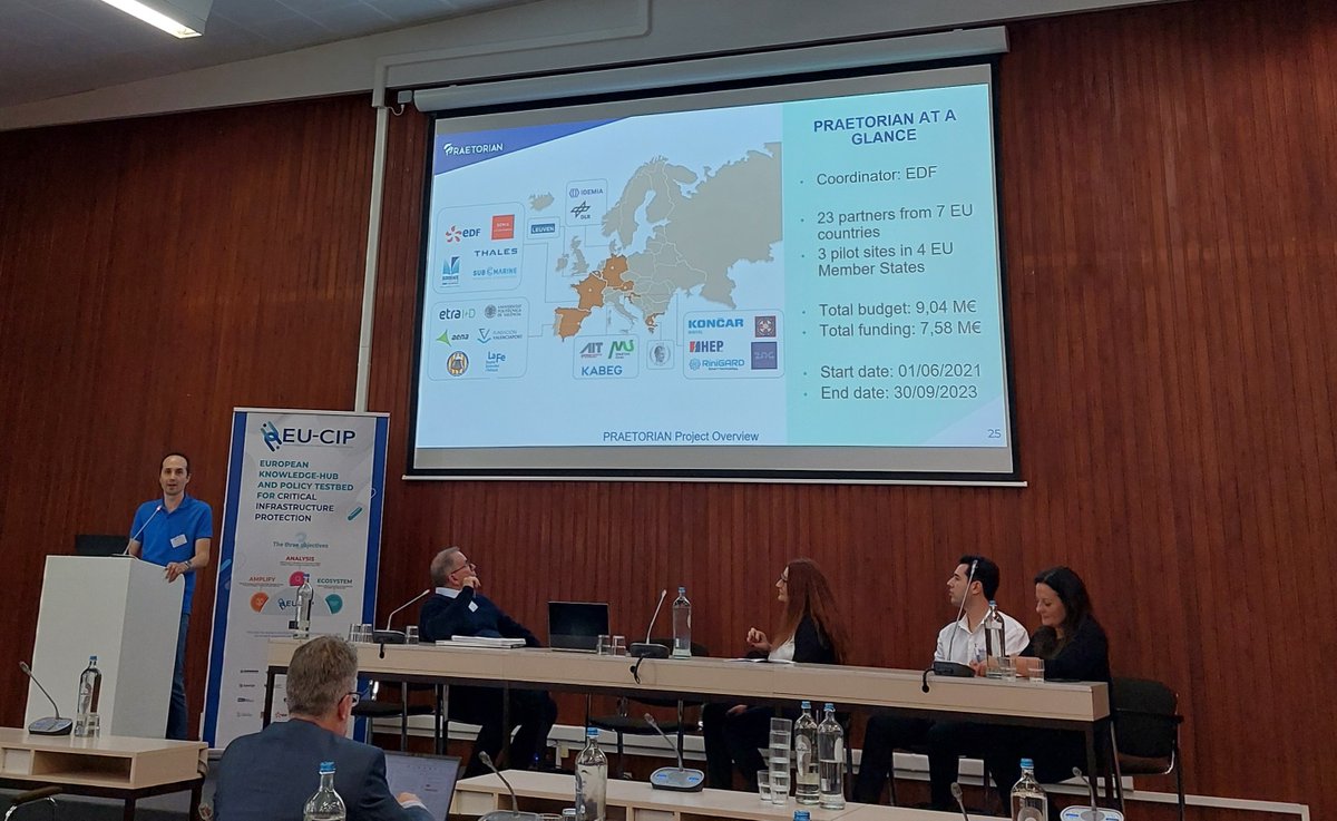 PraetorianH2020's tweet photo. PRAETORIAN presentation at the EU-CIP &amp; ECSCI #conference in Brussels.

#project #security #h2020 #criticalinfrastructure @EU_Commission https://t.co/tF7UD91e63