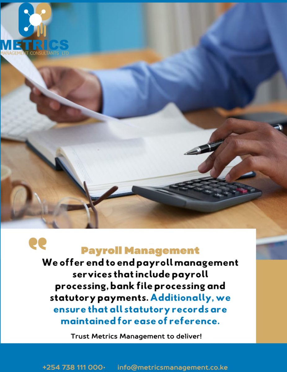 Facing trouble in payroll management? We got you covered.
#payrollmanagement #bankfileprocessing #statutorypayments
#thankfulthursday
#trustmetricsmanagementtodeliver
Contact us at, +254738 111 000
Email us via; info@metricsmanagement.co.ke