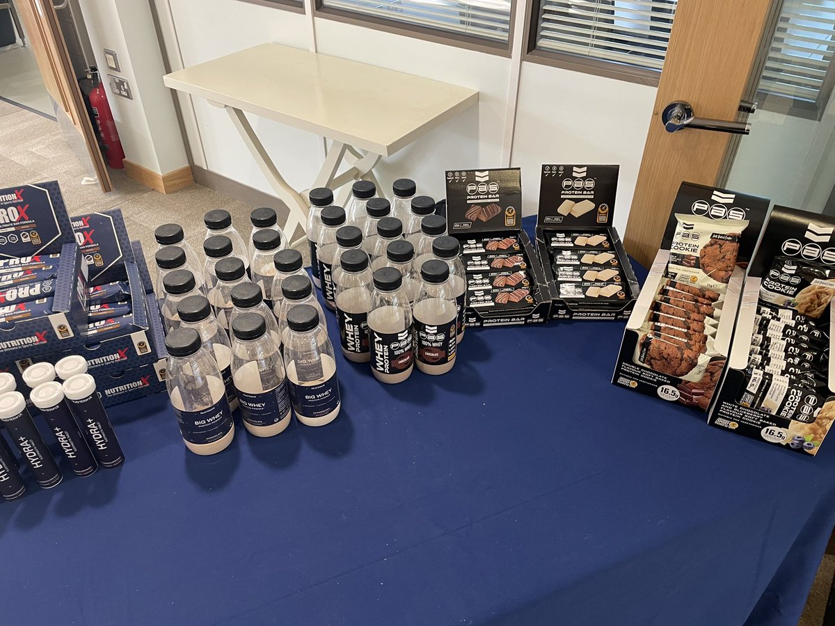 A big thank you to <a href="/ProAthleteSupps/">PAS</a> and <a href="/Nutrition_X/">Nutrition X - NX</a> for their generous supply of supplements for the jockeys today at our profiling day @OakseyHouse #recovery #nutrition