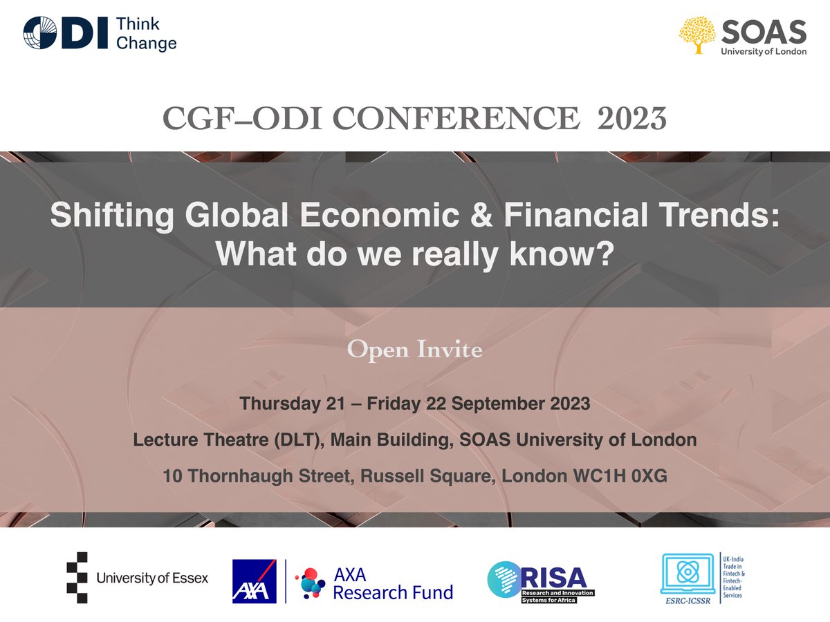 ⏲️STARTING SOON! How resilient is the global economy? Don't miss top scholars, policymakers and practitioners discuss emerging economic trends and building resilience at the #CGFODI2023 Conference. 🔴Watch the insights live: odi-org.zoom.us/j/87308838756?…