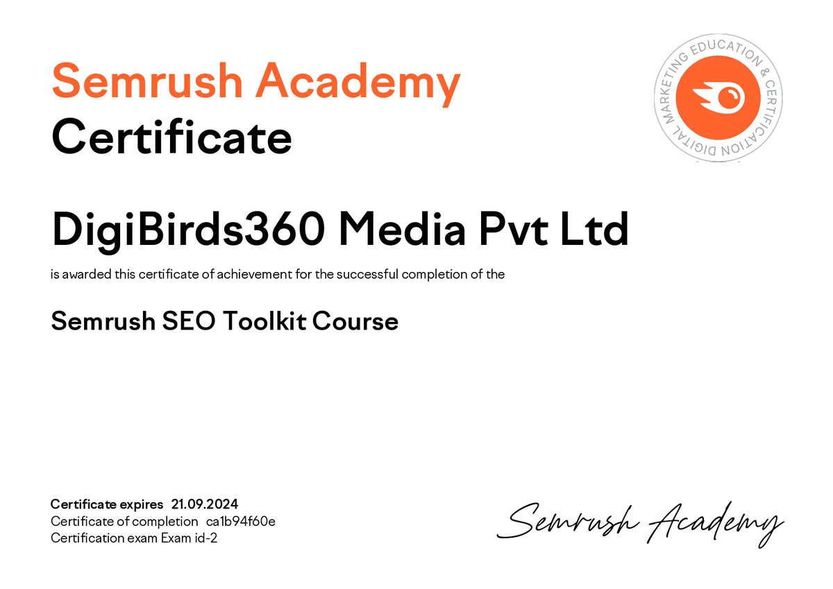 digibirds360's tweet photo. 🎉 Exciting News! 🏆 Our agency has aced the Semrush SEO Toolkit Course, mastering SEO from keywords to link building. 🚀 Ready to boost your website's search engine rankings? Let's make it happen! 🌐💡🌟
Learn more about the course ➡ [https://t.co/KsmwWyCI9A] 📚 https://t.co/flY7mKX78C