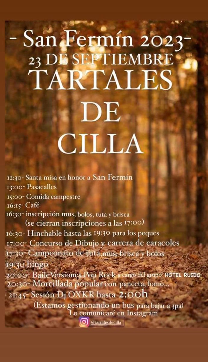 🎉 San Fermín 2023 🎉

📆 Sábado, 23 de septiembre 
🧭 Tartales de Cilla

#tartalesdecilla #Merindades #Trespaderne #fiestasdepueblo