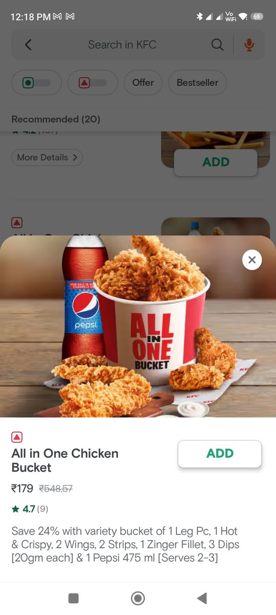 benish369's tweet photo. @SwiggyCares Yeah so if the offer has nothing to do with glitch why are these offers not available now in the store? It is clear that the offer put up was a mistake from @Swiggy Or @KFC_India 

If it wasn't a mistake then I challenge the store to put up the same offer today for another 9hrs. https://t.co/omYoScntcF