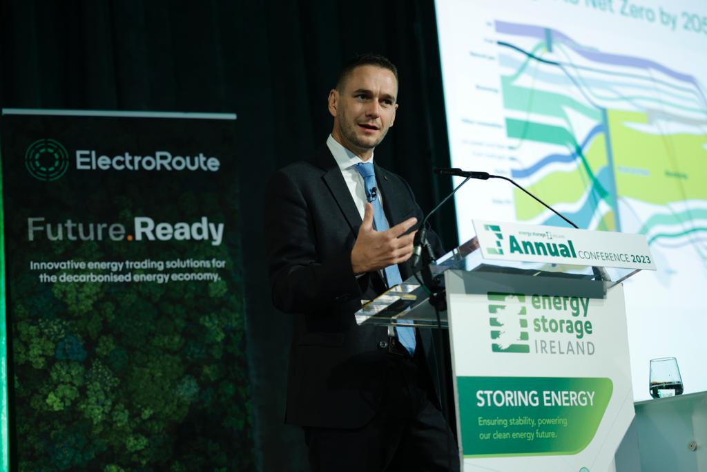 Ronan Doherty, CEO of <a href="/ElectroRoute/">ElectroRoute</a> providing the main sponsor address at @ESIConf23. Ronan took us through the progress that has been made in our journey to a net zero system to date, while also highlighting the work that still needs to be done.