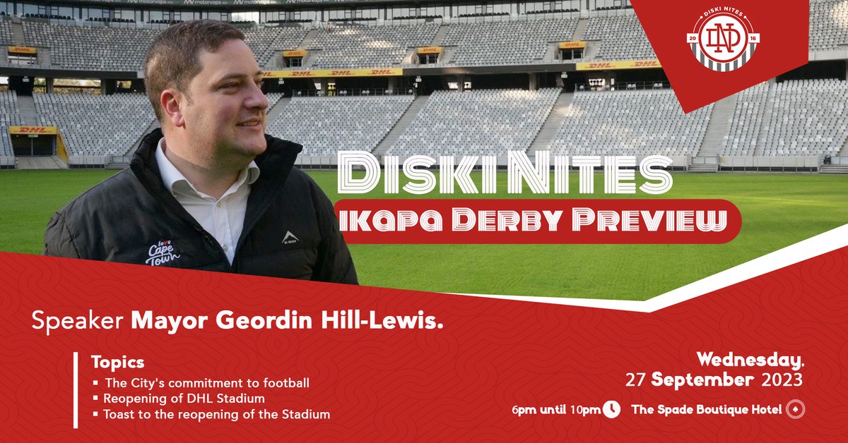Did you know that both Athlone &amp; DHL Stadiums, which were built for football, have been reclassified? They are no longer recognised as football stadiums.

We'll explain it all in our conversation with Mayor Geordin Hill-Lewison on the best live diski show #DiskiNites next week.