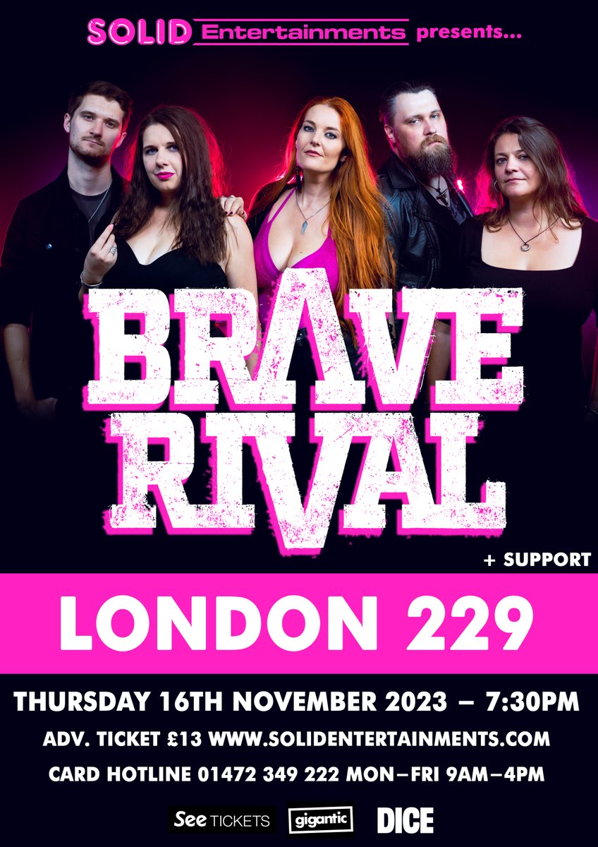 Following Tuesday night's Storming Headline gig at LONDON 100 Club Brave Rival will now be playing an additional gig in the city... If you couldn't make it to The 100 Club and want to see the band in November, Advance Tickets are on sale at solidentertainments.com/presents.htm#B…