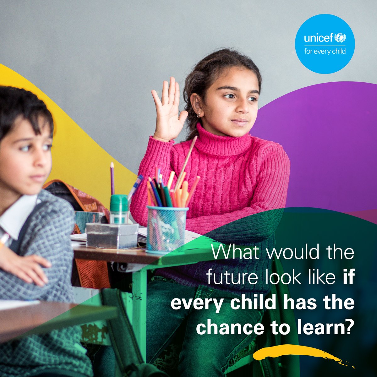 UNICEF_ECA's tweet photo. What if… all children have the chance to learn regardless of their economic status, ability, nationality, ethnicity, language, or religion?
Learning can transform lives!
UNICEF is working to transform education to make schools more inclusive.🧱📚
#LetsGetLearning https://t.co/bvybRNJHr8