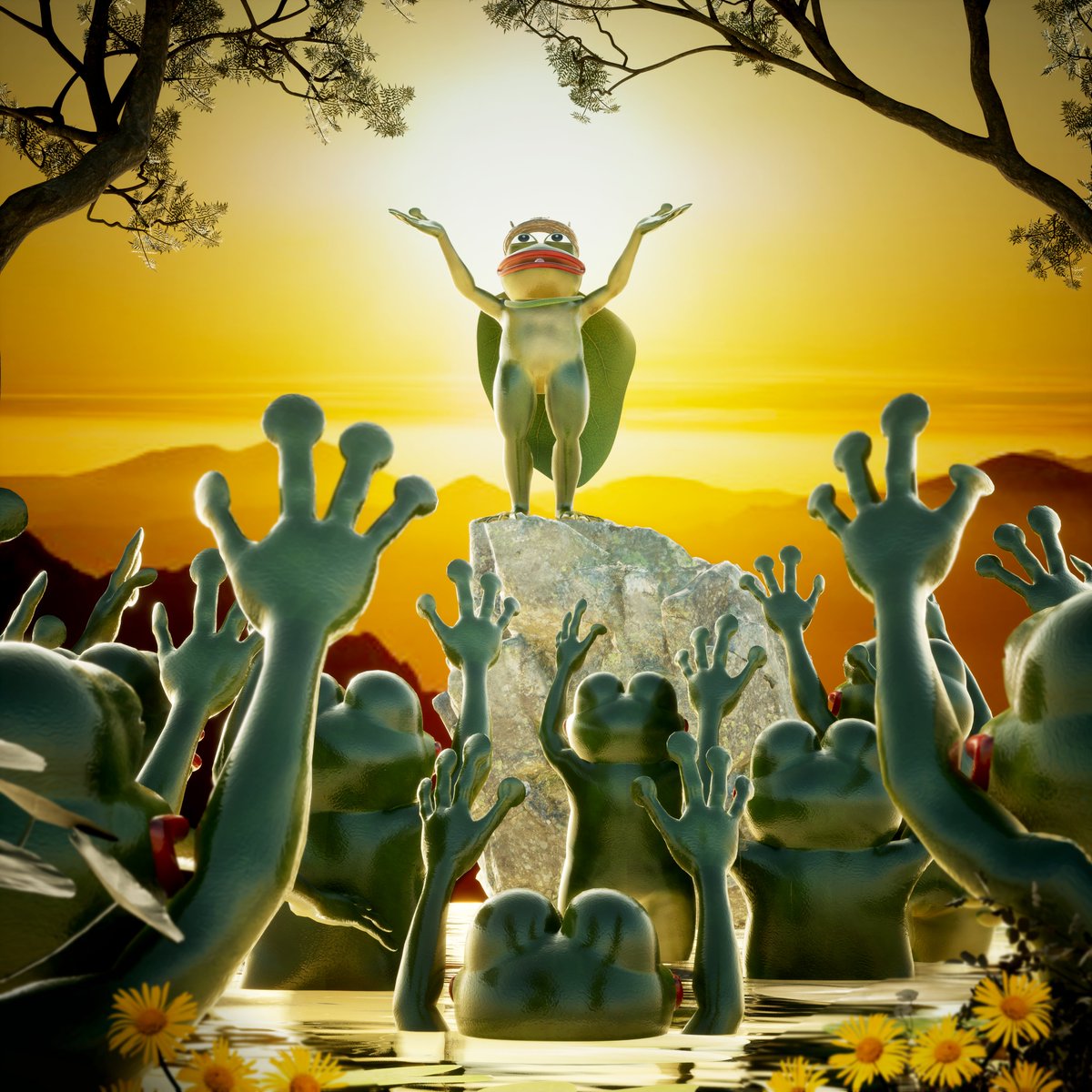 GM WORLD 🌎🌍🌏👽🐸✨

💖🎨 Wishing you an awesome day ahead! 

Pepe's leading the way, and we're all on this wild ride together. 🫡

#GoodVibesOnly #ArtisticFamily #frogfam #3Dart #nftart #memeart #pepeart #3dartist #CommunityLove