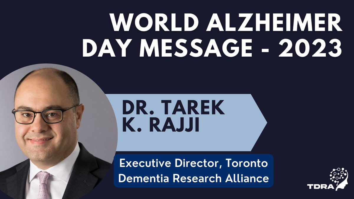 TorontoDementia's tweet photo. Today is #worldalzheimersday2023! Read Executive Director @RajjiTarek's message to learn how the TDRA and its partners are contributing to prevention, #care  standardization and improving efficiency of #dementia research: https://t.co/EBCJWN9iJv https://t.co/QdHo8siiQR