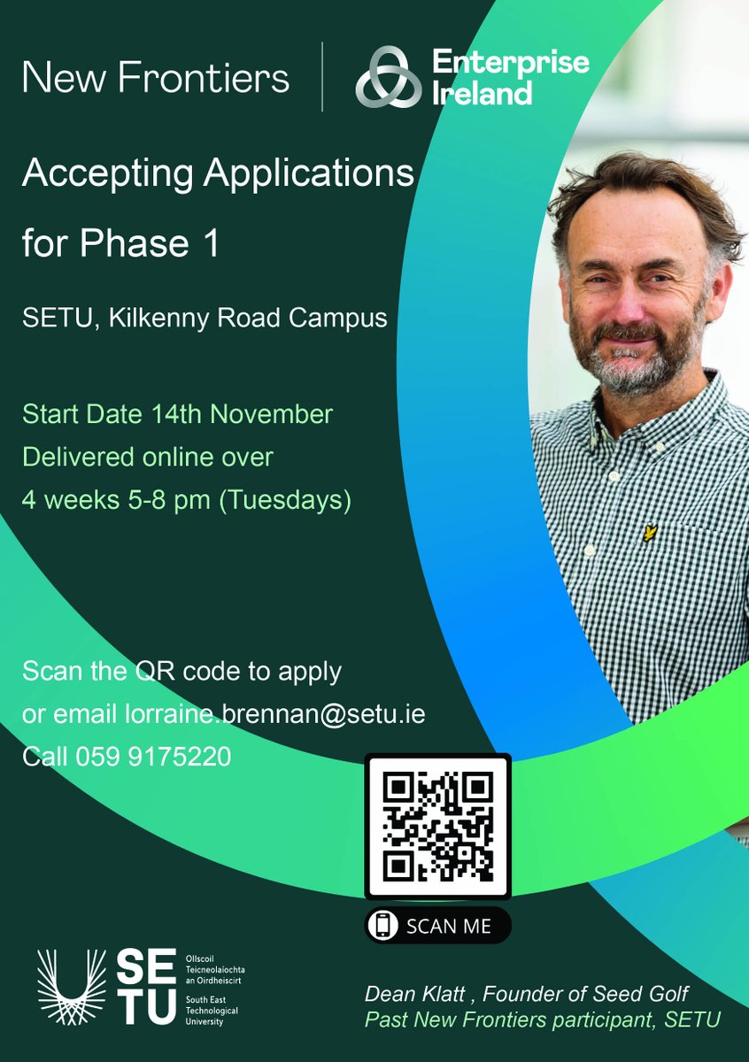 ATTENTION ALL ENTREPRENEURS! Applications for Phase 1 of the New Frontiers Programme is officially OPEN. Don't miss out on the opportunity to turn your business idea into a reality! Closing date is Tuesday 7th November 2023. #setucarlow #NewFrontiers #Phase1 #ApplyNow