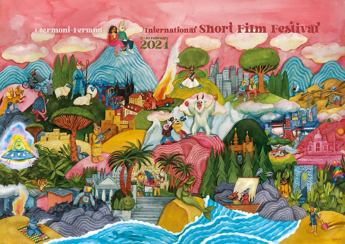 🌴 𝗧𝗵𝗲 𝗚𝗮𝗿𝗱𝗲𝗻 𝗼𝗳 𝗘𝗮𝗿𝘁𝗵𝗹𝘆 𝗗𝗲𝗹𝗶𝗴𝗵𝘁𝘀 ✨
Here's the poster for the #ClermontFF24 created by <a href="/staceyrozich/">stacey rozich</a> who offers us a fresco bursting with acidulous characters and settings meticulously painted in watercolor.🖌️

👀More info here sqp.cm/poster24