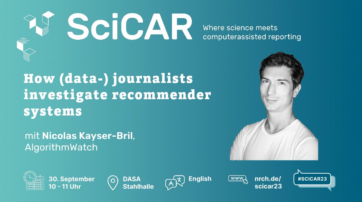 Societal Computing, Sprachmodelle, Klima-Dataviz und 15 weitere Themen stehen bei der <a href="/SciCARde/">SciCAR</a> (29./30.9.) auf dem Programm. Wir freuen uns auf >40 Referent:innen aus Datenjournalismus, Forschung, Behörden – und spannende Keynotes ⬇️ 
#ddj #datascience
netzwerkrecherche.org/termine/konfer…