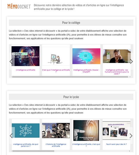 #profdoc, découvrez sur #esidoc notre dernière sélection thématique de vidéos et d’articles en ligne, issue des Mémodocnet, consacrée à l’#IA à destination du collège ou du lycée   👉bit.ly/44SSyv0