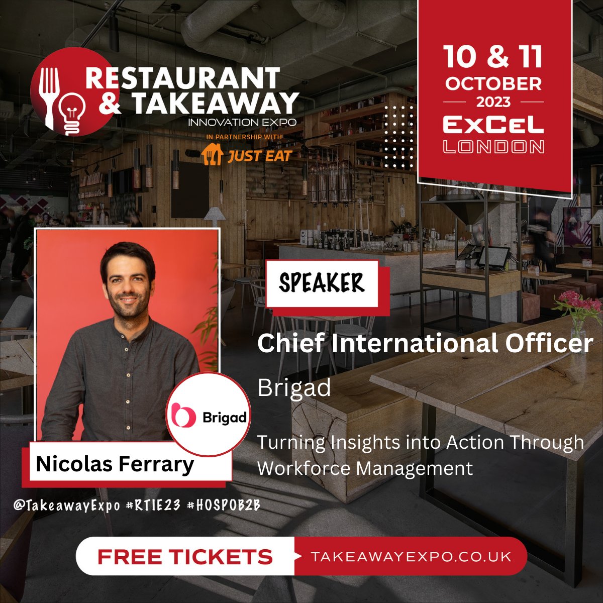 We are thrilled to announce Nicolas Ferrary, CIO at @joinbrigad will be joining our live panel debate 'Turning Insights into Action Through Workforce Management'! 💬 🎫Register for your FREE ticket here ☞ bitly.ws/Sezr #RTIE23 #HOSPOB2B 🍽