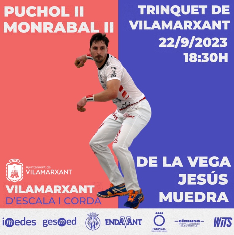 Pucholpilotari's tweet photo. 🗓 #PucholCalendar Demà tornem a #Vilamarxant

📍 Trinquet @ajvilamarxant
⚾️ #EscalaiCorda
🔵 De la Vega, Jesús i Muedra
🔴 @Pucholpilotari i @r_monrab

⚾️ #PUCHOLPILOTARI @Imedes @Gesmed @Luanvi @WitsCompany @funpival https://t.co/8HnLYhhlNp