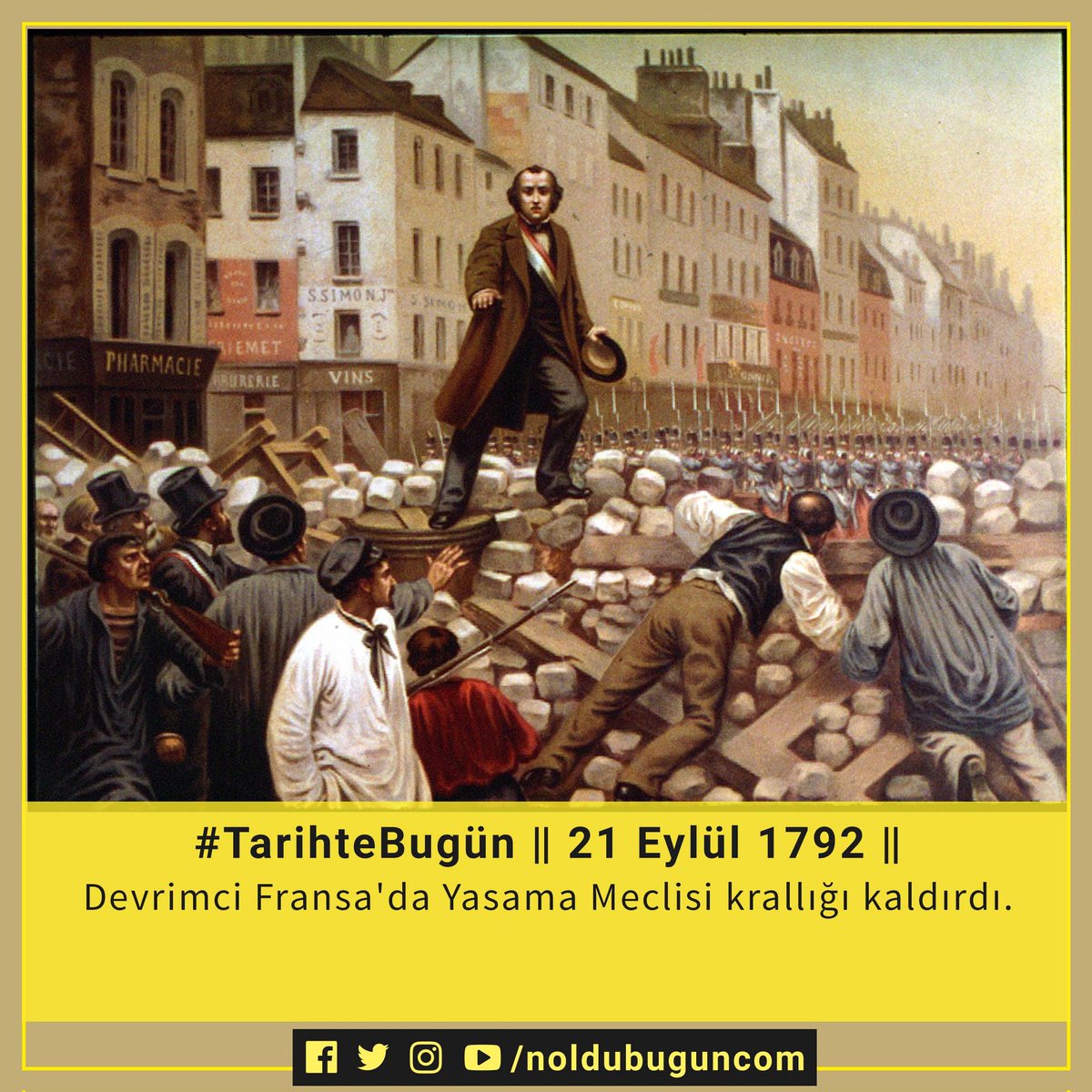noldubuguncom's tweet photo. #TarihteBugün 21 Eylül 1792
Ulusal Konvansiyon, Fransa'da monarşiyi kaldırarak Cumhuriyet'i ilan etti.
#fransa #cumhuriyet #siyaset https://t.co/ELQnAEcozg