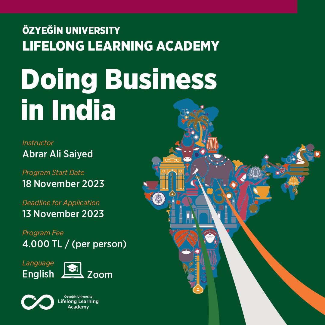 We're opening a new course!

This course provides a solid understanding of business opportunity issues and challenges in India. 

Register now! sea.ozyegin.edu.tr/tr/doing-busin…

#entrepreneurs #india #businessdevelopment #lifelonglearning #ozyeginuniversity #SaveTheDate