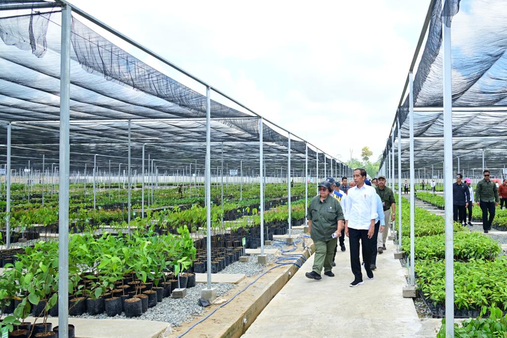 Meninjau Persemaian Mentawir di Kabupaten Penajam Paser Utara, Kalimantan Timur, hari ini. Persemaian Mentawir dibangun sebagai bentuk komitmen pemerintah terhadap lingkungan, dipersiapkan untuk memperbaiki lingkungan, termasuk pemulihan lahan atau reklamasi pasca tambang.
