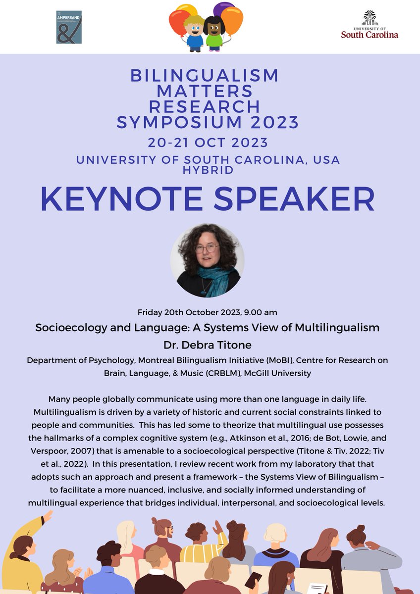 We're thrilled to introduce our first keynote speaker for #BMRS23: Dr. Debra Titone! Join us as she shares her expertise on #socioecology and #language. Don't miss out on this and register now!