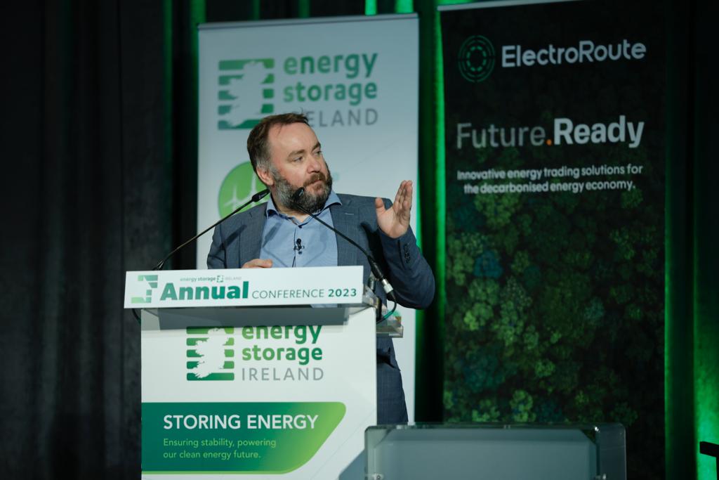 Terence McGovern, Director at <a href="/KPMG/">KPMG</a> Sustainable Futures <a href="/KPMG_Ireland/">KPMG Ireland</a> presenting the preliminary results of their study commissioned by ESI exploring the investment and employment potential in the Irish energy storage sector. #ESIconf23