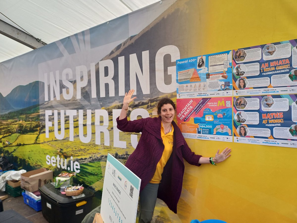 CalmastWIT's tweet image. Our @mathsweek posters are on display in @NPAIE &amp;amp; Dr Nora &amp;amp; @Karolyn_Mc are here to talk #STEM all day Dancing Man Claude points the way🪄🎉 @SETUIreland  @scienceirel @STEMWomen #STEMengagement #IUseMaths