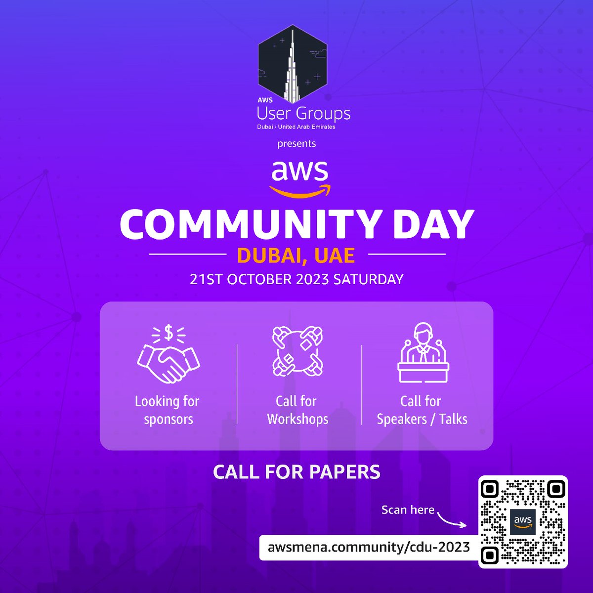 AWSDXB's tweet image. Hey everyone! Community Day UAE-2023 is coming up!

Looking to speak about your experience with AWS, or run a workshop - sign up here: awsmena.community/cdu-2023